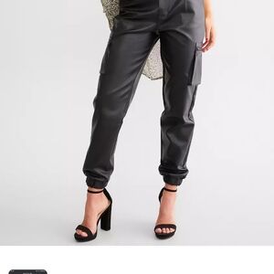 Women's Black KanCan Leather Cargo Pants